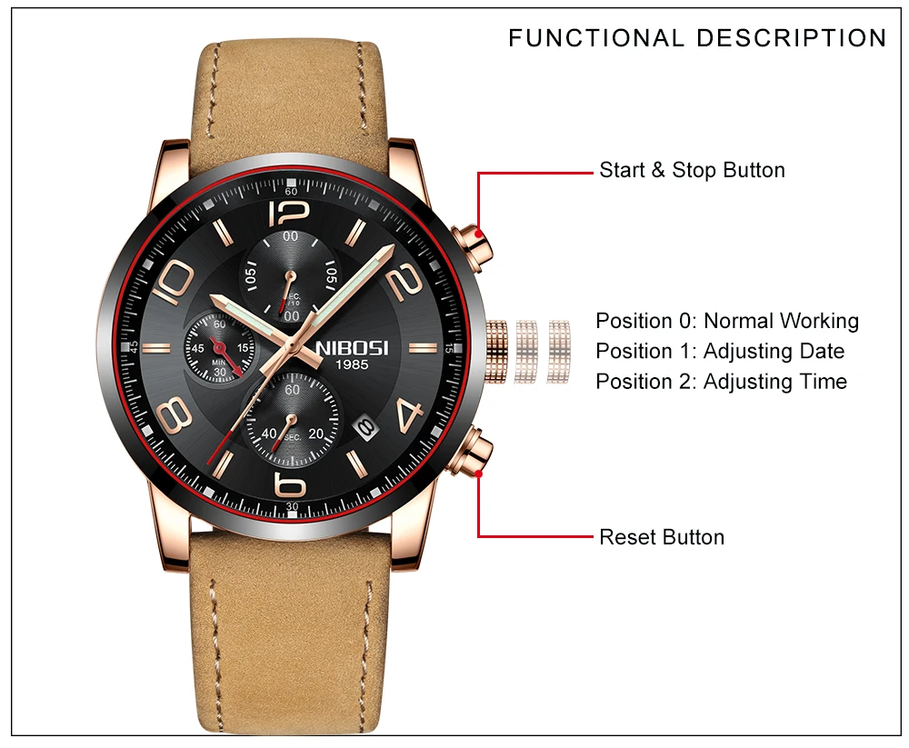 NIBOSI Men's Watches Of The Famous Luxury Brand Sports Analog Quartz Wrist Watch Leather Band Waterproof Stainless Steel Saat    (6)