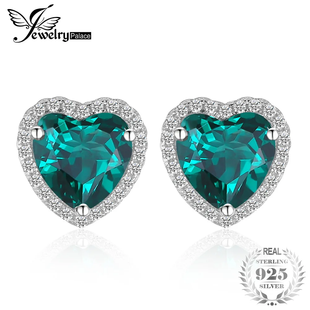 

JewelryPalace Heart 2.2ct Created Green Emerald Stud Earrings Solid 925 Sterling Silver Brand Fine Jewelry 2018 Big Promotion