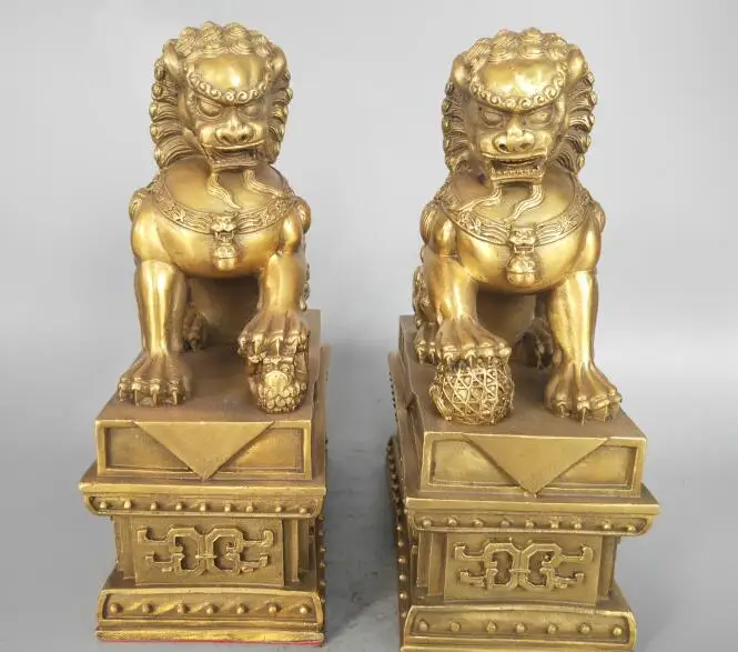 China pure Brass feng shui lion Statue A pair hight21cmin Statues