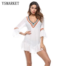 Blanc noir femmes Sexy couleur gland transparent Crochet tunique plage couvrir maillots de bain été Bikini couvrir nager plage robe(China)