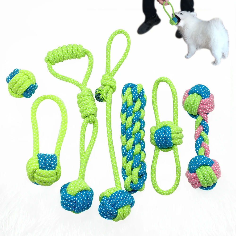 7pcs/lot Dog Pet Toys Pet Puppy Chew Toy Ball Cotton Rope Knot Playing