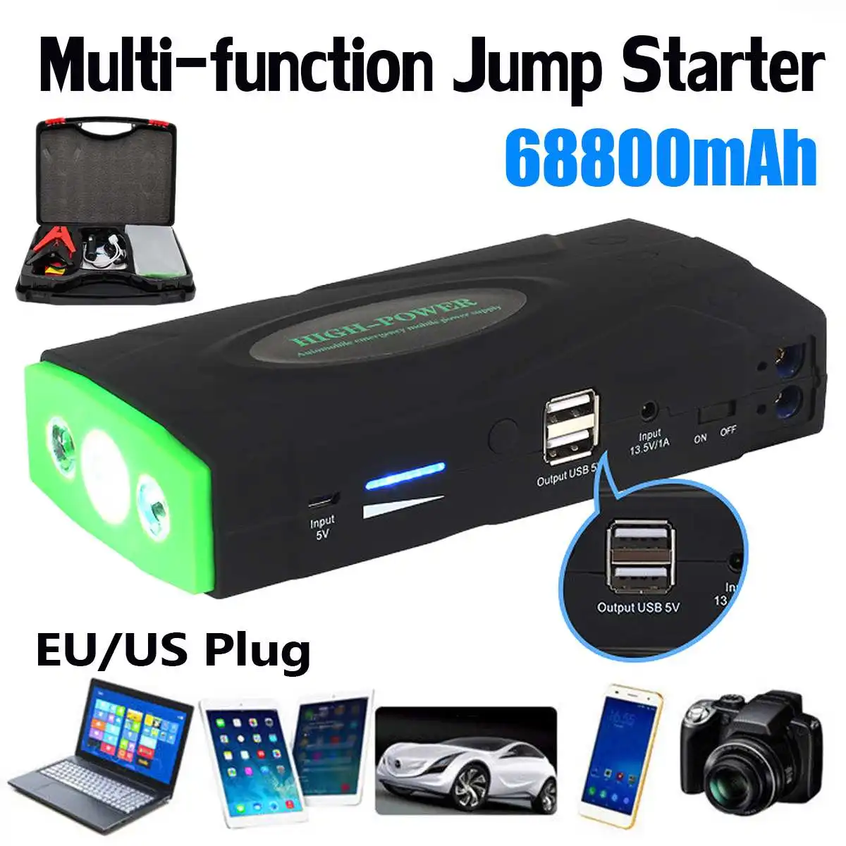 Portable 68800mAh 12V 2USB Car Jump Starter Device Booster Charger Battery Power Bank LED Flashlight For Car Battery Charger