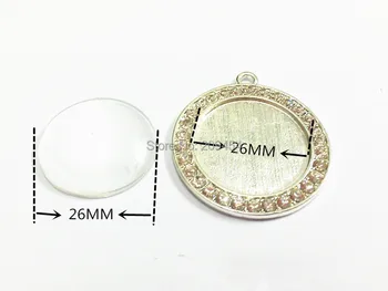 

10set/lot 26MM Half Round Clear Glass Cabochons, Dome Cameo Together With Clear Rhinestone Tray (inside 26mm) (1 inch=25.4mm)