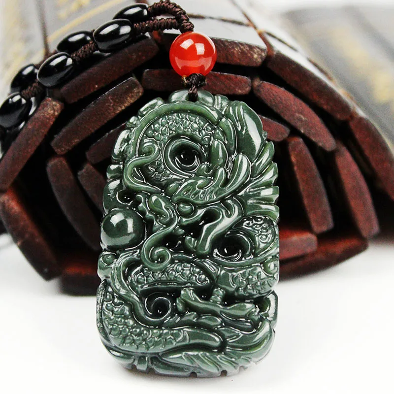

Drop Shipping XinJiang HeTian Jade Dragon Necklace Hand Carved Jade Stone Amulet Pendant Necklace For Women Men Fine Jewelry