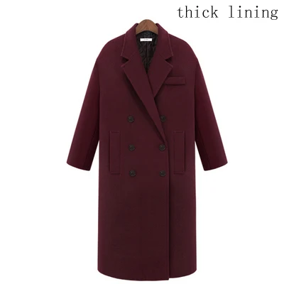 Новое поступление, зимнее шерстяное пальто для женщин, свободный кокон, утолщенное теплое шерстяное пальто, верхняя одежда, большой размер - Цвет: wine thick lining