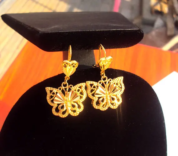 

Noble Pretty Womens 24k Yellow gold GF butterfly earring Artistic jewelry Unconditional Lifetime Replacement Guarantee