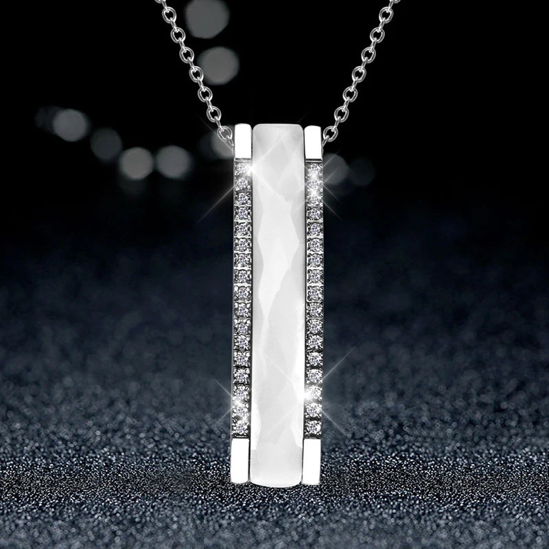 Модные Цепочки и ожерелья элегантные Мода черный Керамика ожерелье с прямоугольной подвеской для Для женщин/девушка серебряные AAA с украшением в виде кристаллов геометрические ювелирные изделия