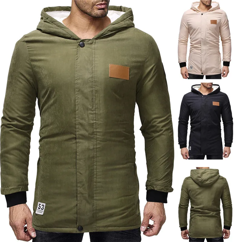 

Hooded Winter Jacket Men Spring Fashion Long Flannel Hat Cotton Padded Clothes Hoodie Male Parka Coats Outwear Men Winter Parkas