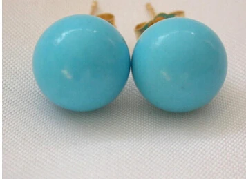 

Bridal jewelry free shipping hot sellstunning 12mm round blue natural turquoise beads earrings