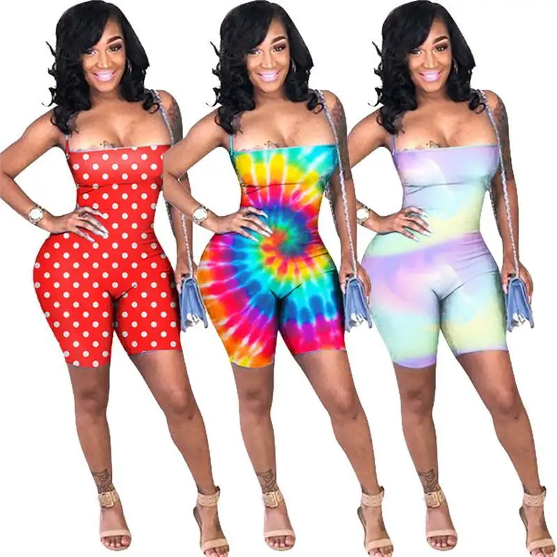 

Women Jumpsuits Rompers Shorts Sleeveless Backless Tie Dye Gradient Color Strape Vest Lace Up Top Shorts Beach Club Clothes