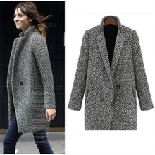 2016fall and winter clothes new arrival European and American high-end women’s Slim Woolen Outerwear Fashion Plaid Overcoat