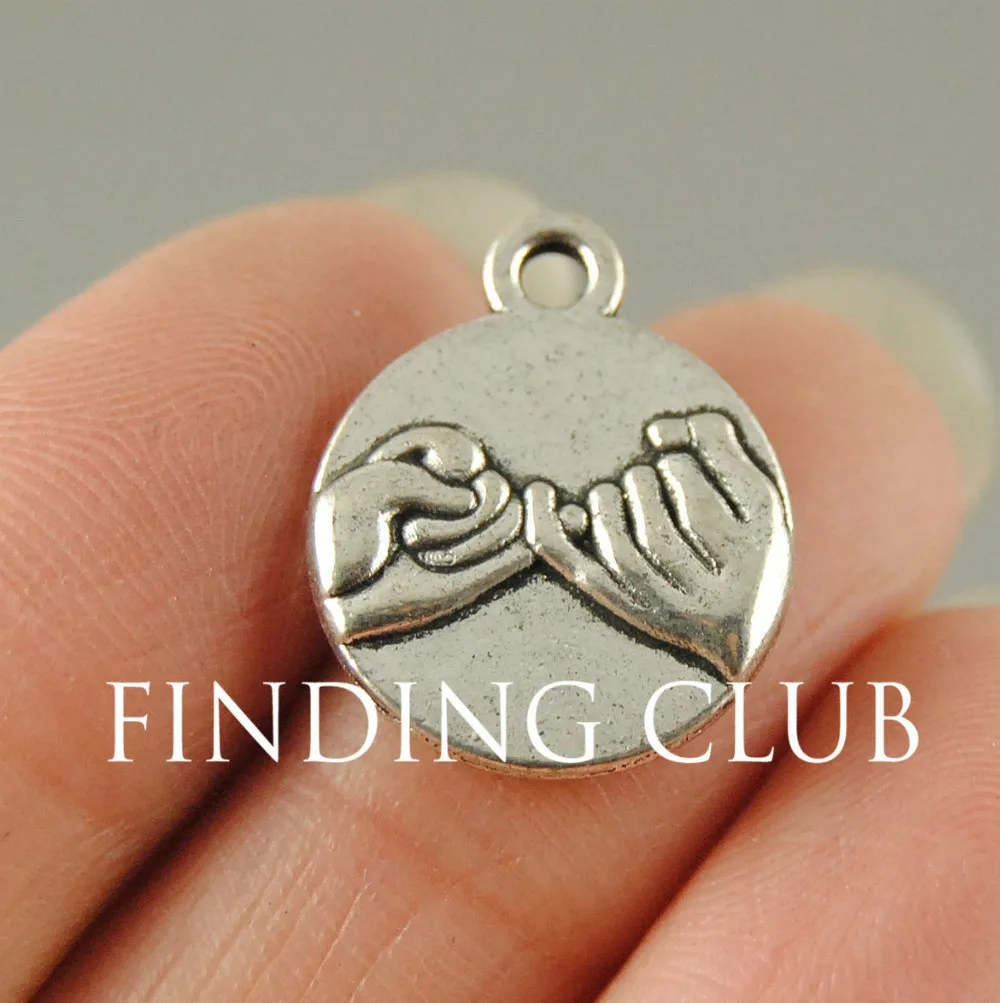 

30 pcs Antique Silver/bronze hand in hand Pinky Swear Promise Charms Metal Bracelet Necklace Jewelry Findings A521/A404