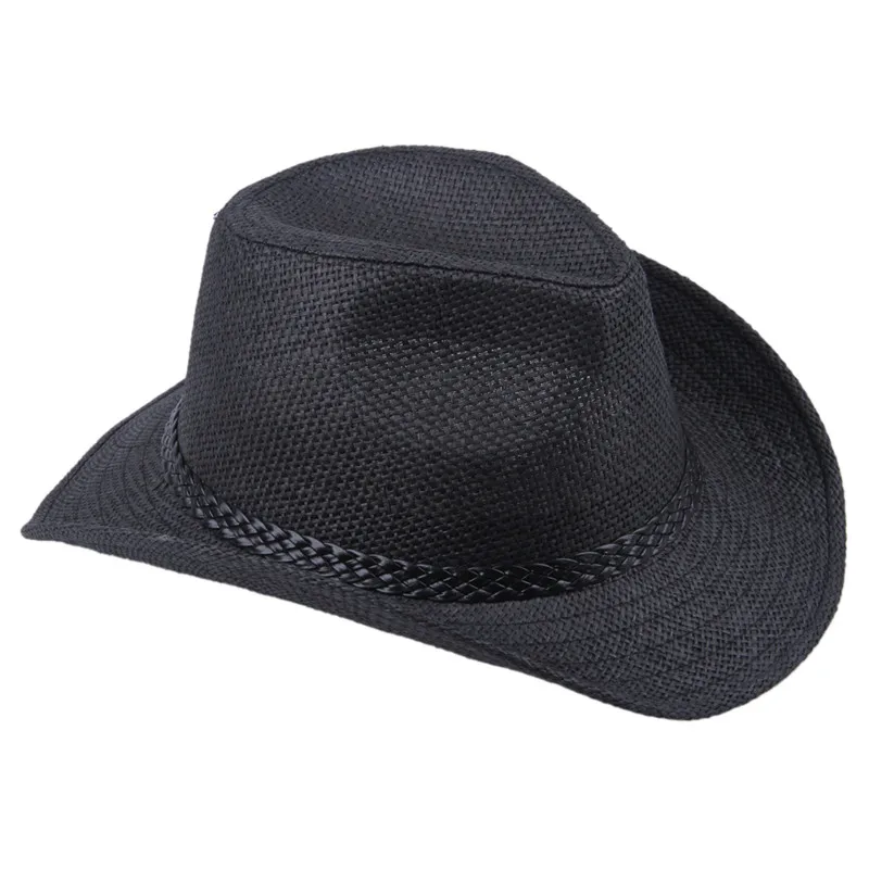 LUCKYLIANJI модные Для мужчин Для женщин бык джаз шляпа летняя пляжная шляпа с широкими полями в стиле американских ковбоев плетеный ремень Солнцезащитная Панама шляпа(один Size58cm