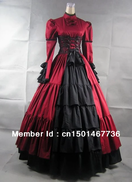 Wine Red And Blue Long Vintage Bow Palace Dress Retro Victorian Gothic ...