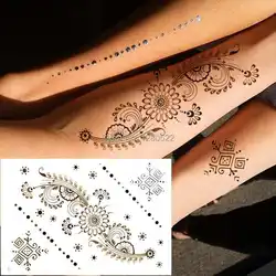 2 листов Мода хна Pattern Временные флеш-тату Стикеры металлик Gold Tattoo tatuagem для Для женщин Красота