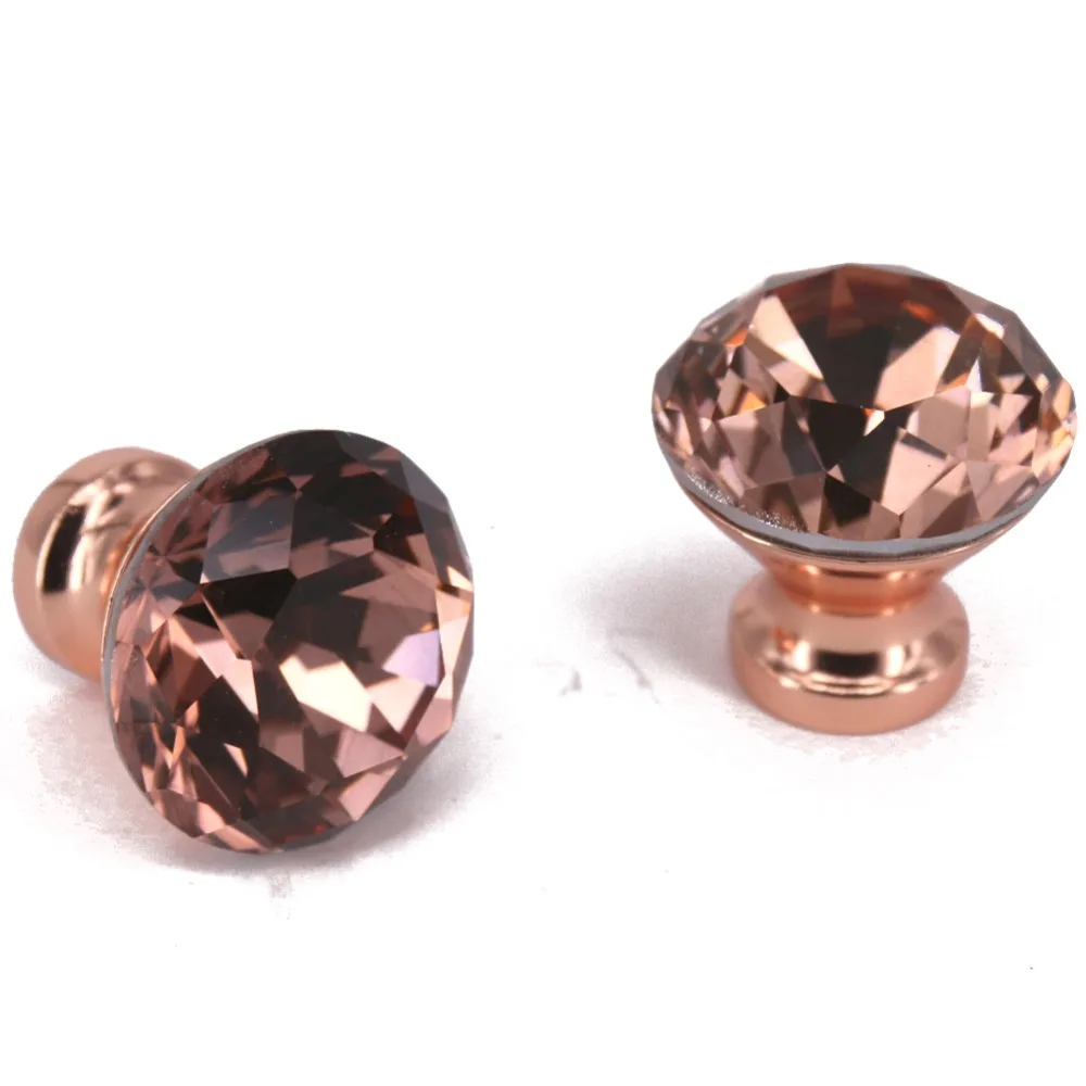 6pcs Dia 30mm Special Rose Gold K9 Crystal Cabinet Pulls Cupboard