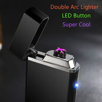 

Metal Windproof Electronic Lighter Double Arc Usb Charging Electric Plasma Pulse for Smke Pipe Cigarette Cigar Hookah Shisha