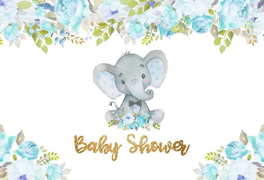 День Рождения фотография фоны детский душ акварель синие цветы слон мальчик вечерние детский плакат фотосессия