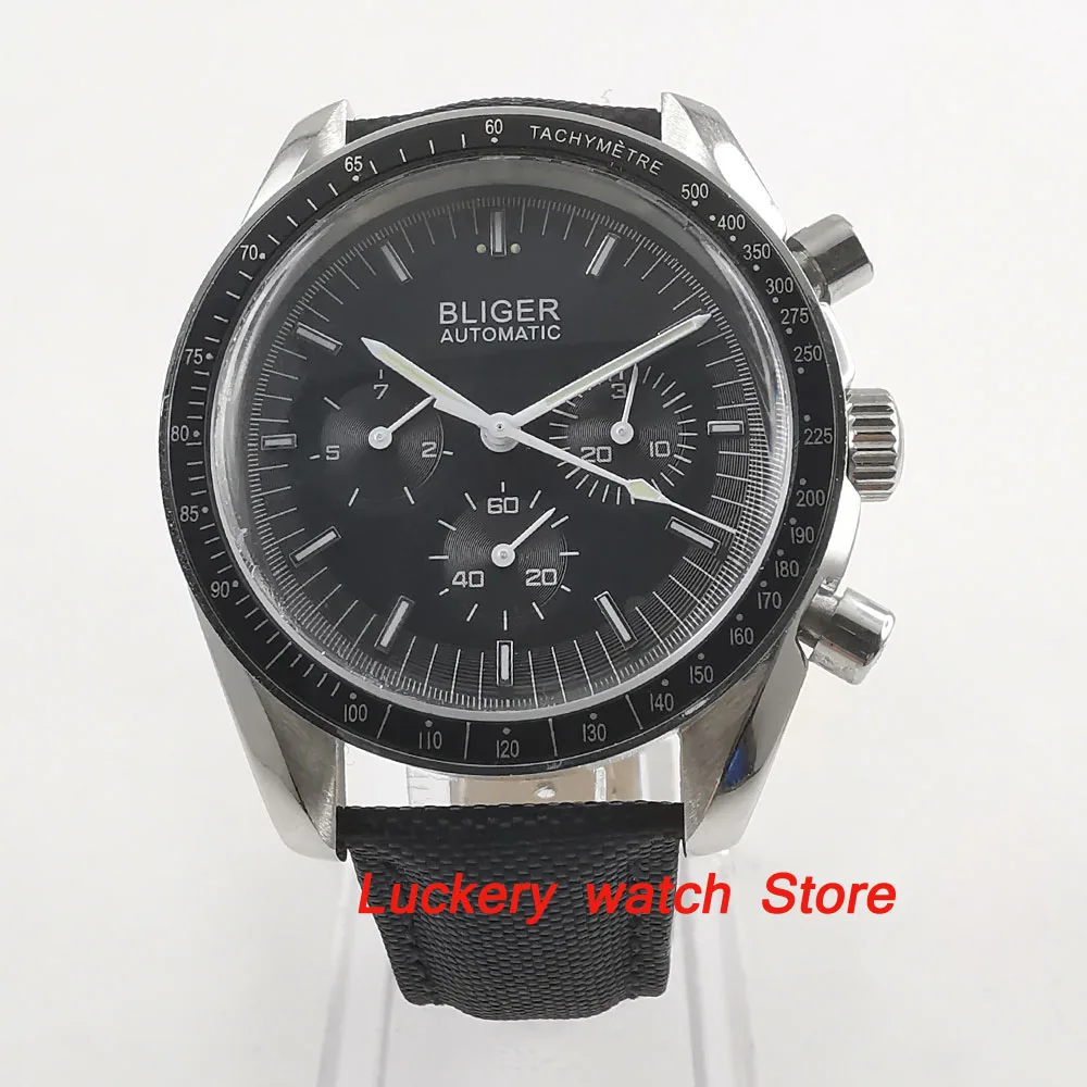

40mm bliger watch black dial Arched glass Multifunction date Automatic movement men watch-BA80