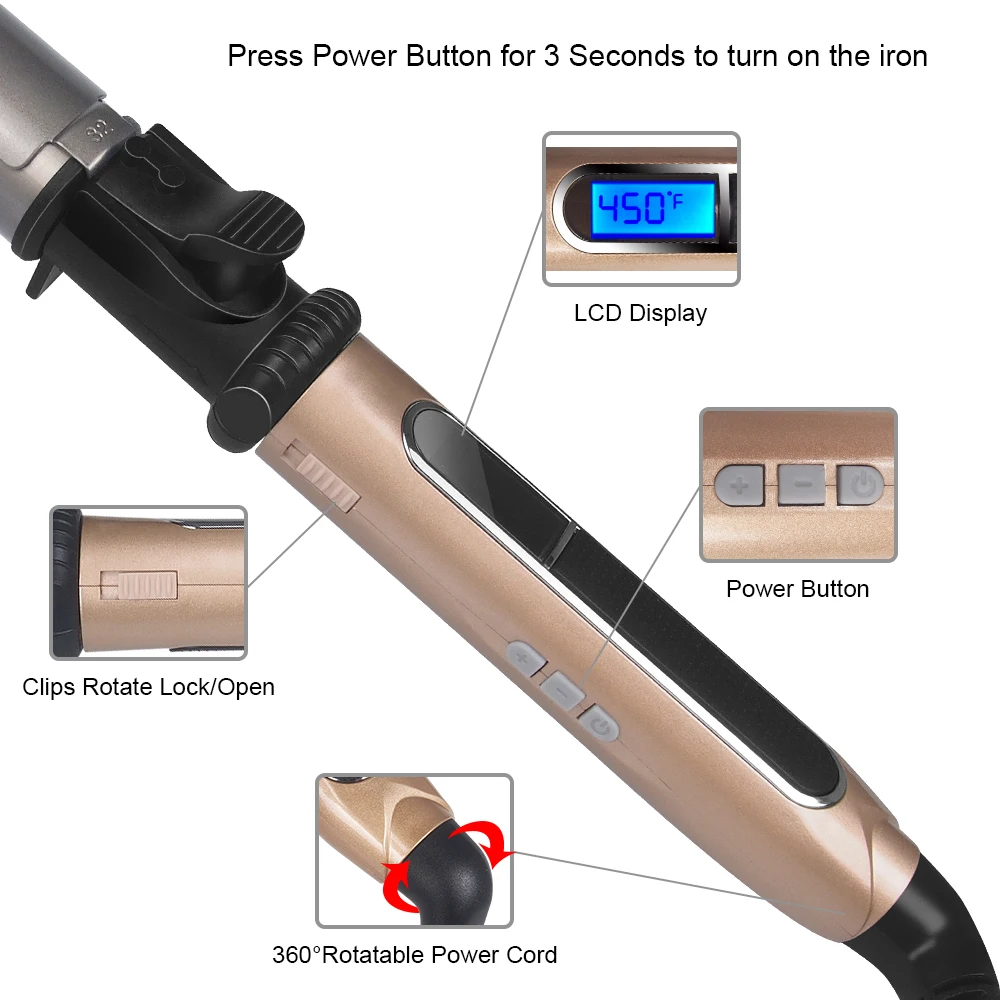 USHOW Curling Iron with Tourmaline Ceramic Technology and Digital Controls with Heat Resistant Silicone Mat 1.25 Inches