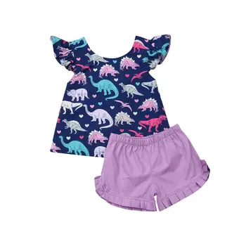 

Toddler Baby Kids Girl Dinosaur Clothes Sets Babies Vest Tops Shorts Outfits Clothes Summer Clothing Set