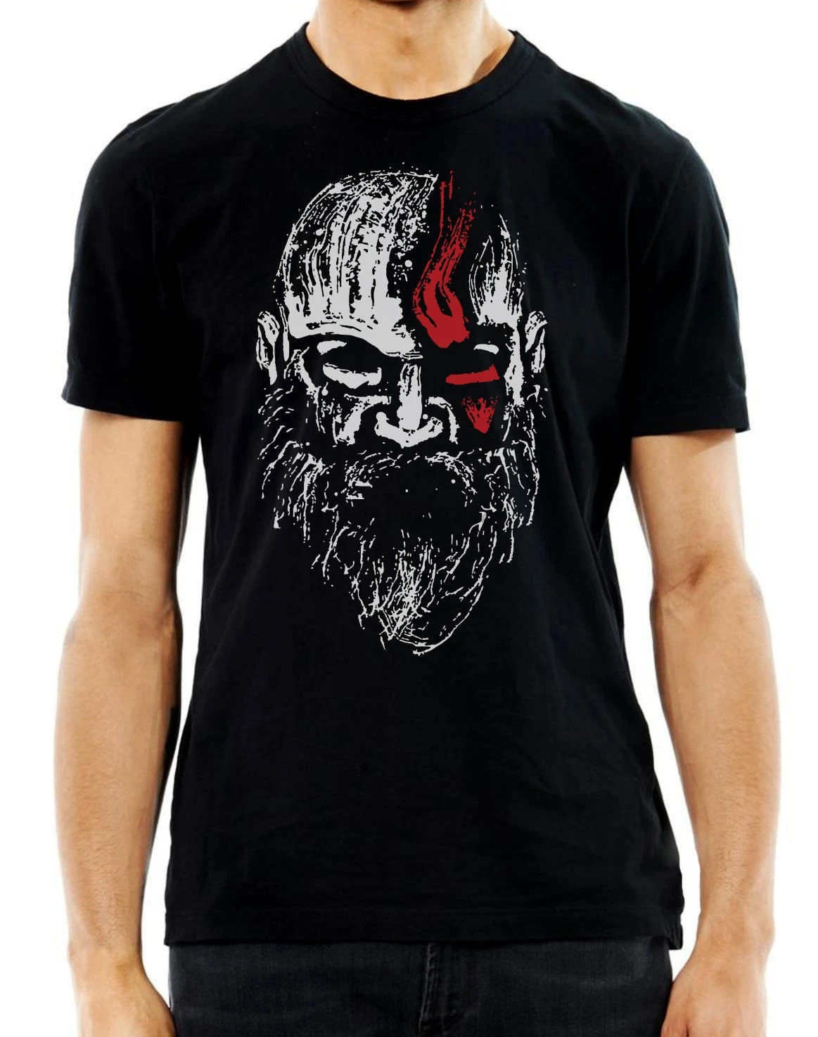 

Old Man Kratos God Of War Unisex Gaming Geek Black T-Shirt men T shirts