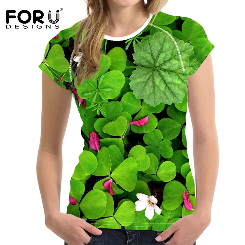 

FORUDESIGNS Women tshirt Plus Size Women Clothing Summer 2018 Clover Floral t-shirt Casual Wonder Harajuku tee shirt Femme Vegan