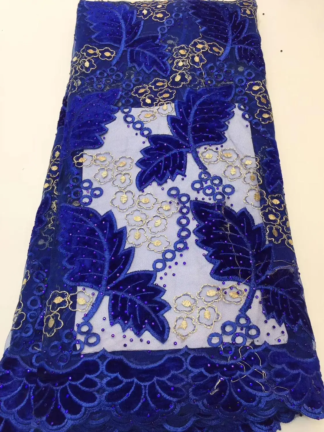 

African lace fabric 5yds/pce royal blue stones velvet embroidery mesh fabrics women gorgeous luxury party event dress 2019 new