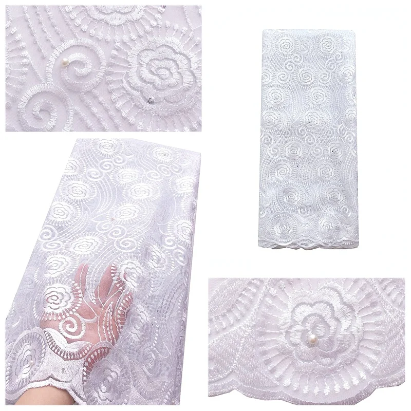 

Wedding African Lace Fabric 2019 High Quality Lace White Tulle Lace Material for African Women 5 Yard Nigerian Cord French Lace