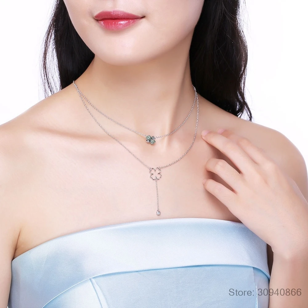 LEKANI, S925 Стерлинговое Серебро, кристаллы от Swarovski, ожерелья для женщин, счастливый четырехлистный клевер, хорошее ювелирное изделие, подарки для влюбленных
