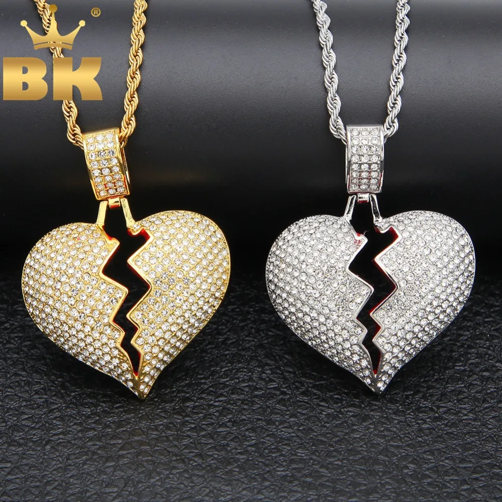 

THE BLING KING New Fashion Hiphop Broke Heart Necklace&Pendant For Men Women Full Iced Out Rhinestones Jewelry Gifts Wholesale