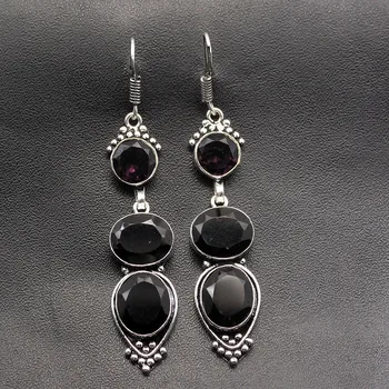

Hermosa Antique Fashion Black Onyx Amethystt Earrings For Women 2 1/2 Inch A462