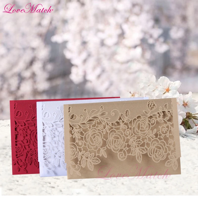 

50pcs Laser Cut Cover Lace Flower Invitation Card Delicate Wedding Favor Greeting Card for Guest Party Decoration Marriage