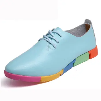 

2019 New Breathable Genuine Leather Flats Shoes Woman Sneakers Tenis Feminino Nurse Peas Flats Shoes Plus Size Women Shoes