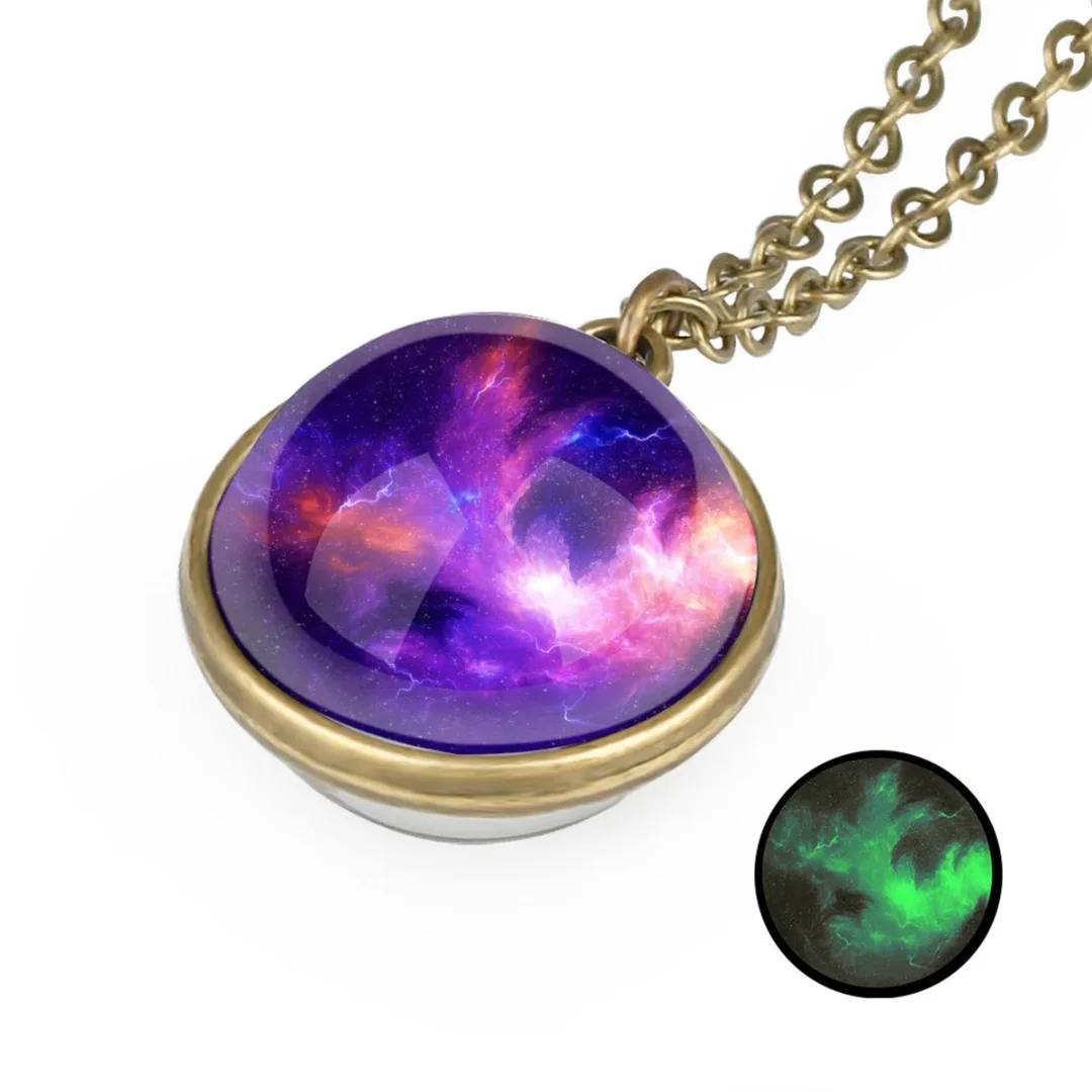 Fashion Women Men Glow In The Dark Universe Galaxy Nebula Chain Space Glass Ball Pendant Necklace Charms Shellhard  Jewelry Gift