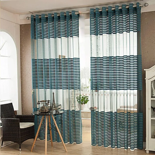 Good Quality Dark Gray Window Screens Cross Striped Sheer Curtain