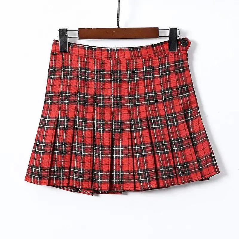 2018 new College style high waist British plaid pleated skirt women's