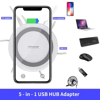 

NILLKIN USB Extend USB 3.0 HUB 5 Ports for Xiaomi Pocophone F1 For iPhone XS for Samsung S8 Qi Wireless Charger Android Adapter