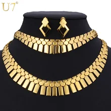 U7 Conjunto de collar y pendientes para mujer, joyería femenina de Color dorado y plateado, Gargantilla africana para fiesta, conjunto de joyería S462