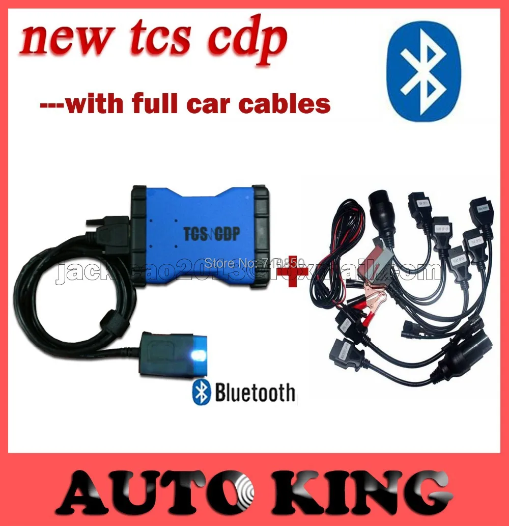 

100% long warranty blue TCS CDP with bluetooth function + 8 pcs car cables obd2 vd ds cdp for cars and trucks -dhl free ship