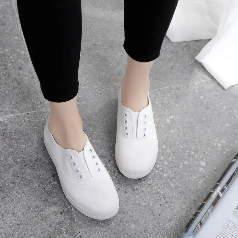 Белые парусиновые кроссовки матери, женская обувь для бега на плоской подошве, модные женские кроссовки на плоской подошве, женская повседневная обувь без застежки размера плюс - Цвет: white 213