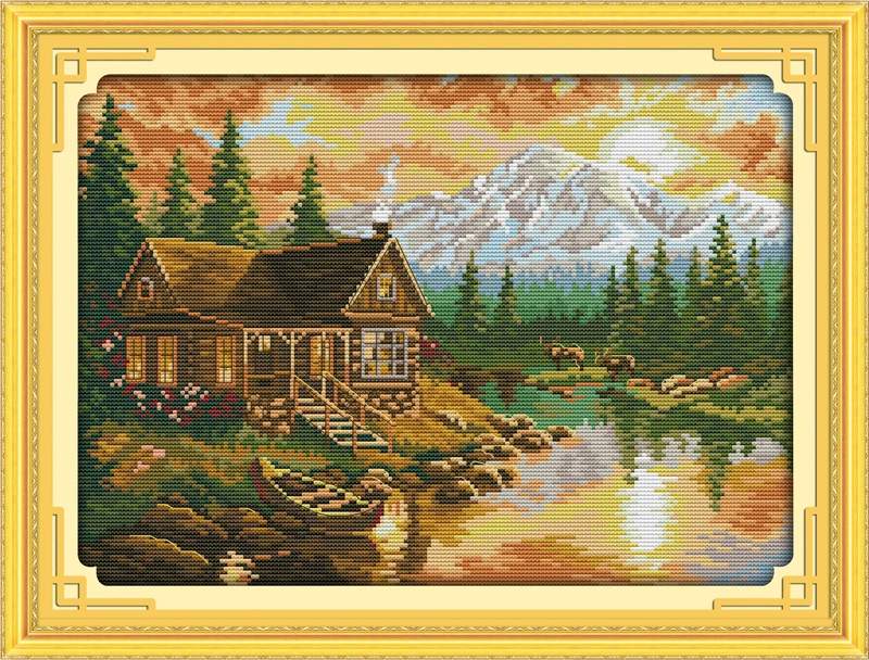 

New Sunset (1) cotton scenery DMC decor wholesale Cross Stitch kit 14ct white 11ct print embroidery DIY handmade needlework wall