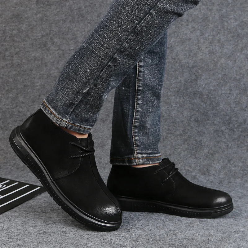 Chaussures Mâle Causalité Mode Hiver Add Bottes Cheville black Neige Travail Homme Hommes Pour Plush Noir Cuir En Armée Plush No De Boot Véritable Vache Classique Black eHIYWE2D9