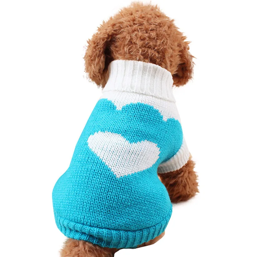 Трансер собака теплая одежда любовь клубничный узор маленькие собаки вязаный свитер 71106 - Цвет: Синий