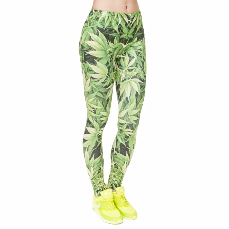 Принт с зелеными листьями Модные женские леггинсы дамские облегающие фитнес-штаны дышащие быстросохнущие спортивные брюки