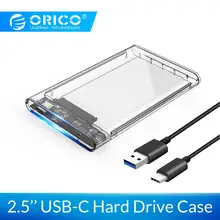 ORICO 2,5 »SATA к USB C прозрачный HDD корпус инструмент бесплатно 6 Гбит/с поддержка 4 ТБ UASP протокол для 9,5 мм ниже корпус жесткого диска
