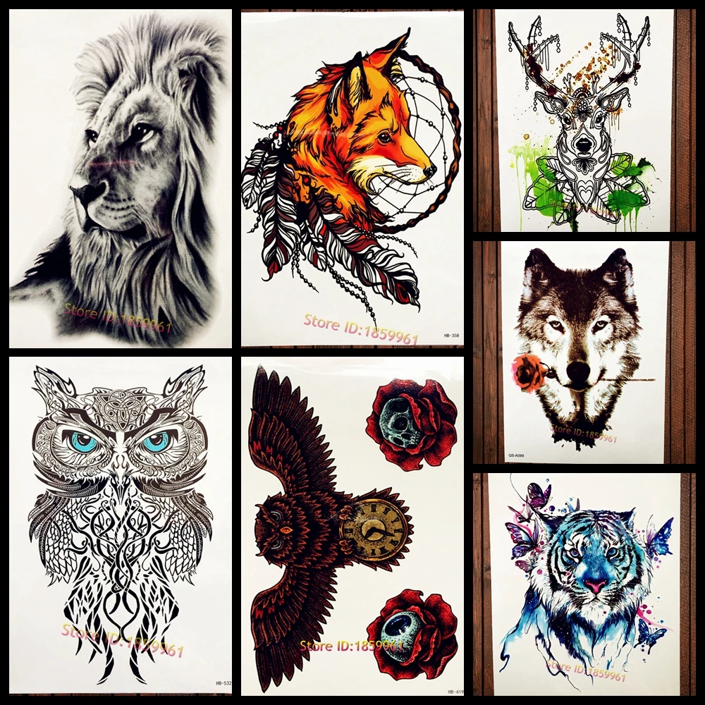 1PC Large Body Back Art Arm Tattoo Owl Clock Rose Design ...