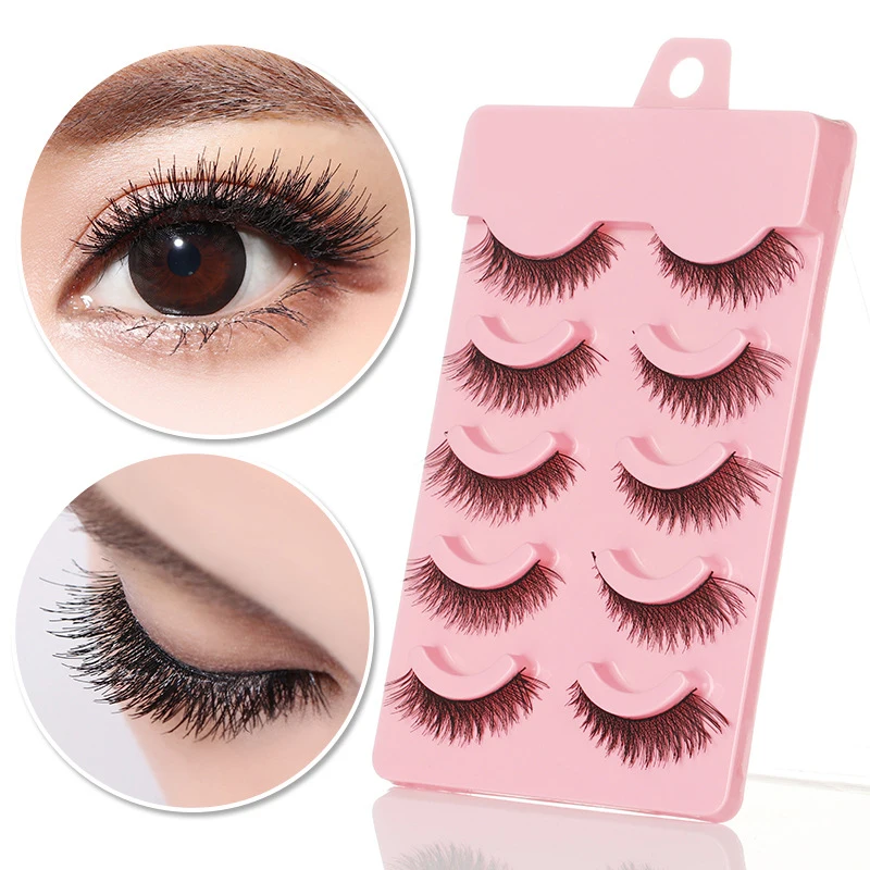 YOKPN Winged False Eyelash 5 Pairs Natural Thick Curl Eyelashes Eye Tail Elongated Fake Lashes Black Cotton Thread | Красота и