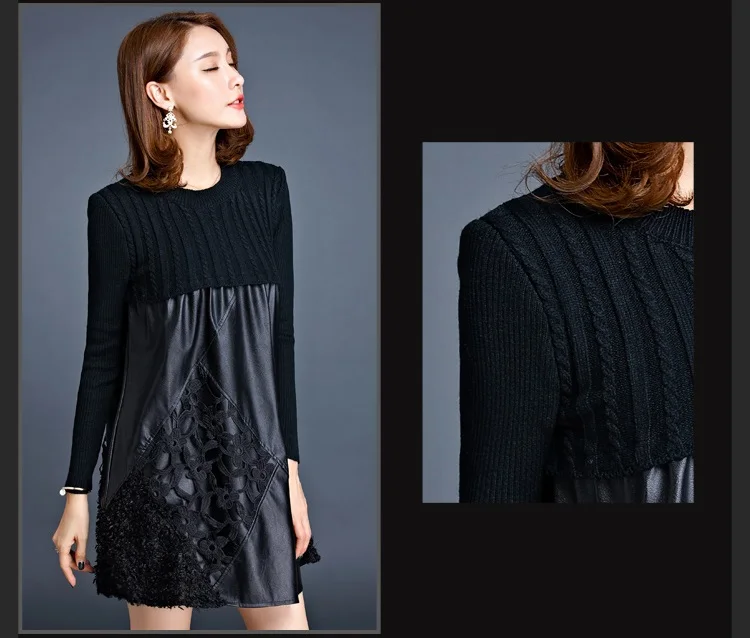 YAGENZ, женский кожаный вязаный свитер, сшитое платье, длинная секция, Осень-зима, новинка, длинный рукав, большой размер, женская одежда, 521