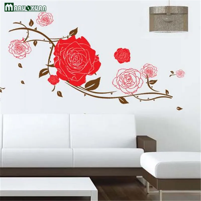 Diy Striped Red Rose Wall Stickers Factory Wall Stickers Wholesale Pvc